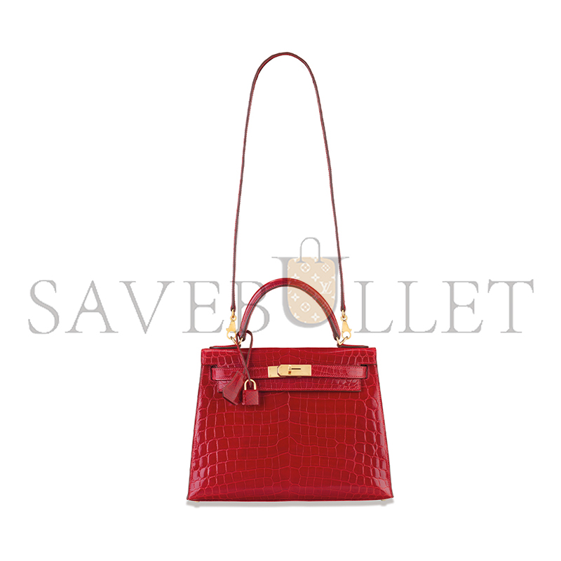 HERMÈS MASTER SHINY CHINESE RED ALLIGATOR KELLY 28 WITH GOLD HARDWARE (28*22*10cm) 